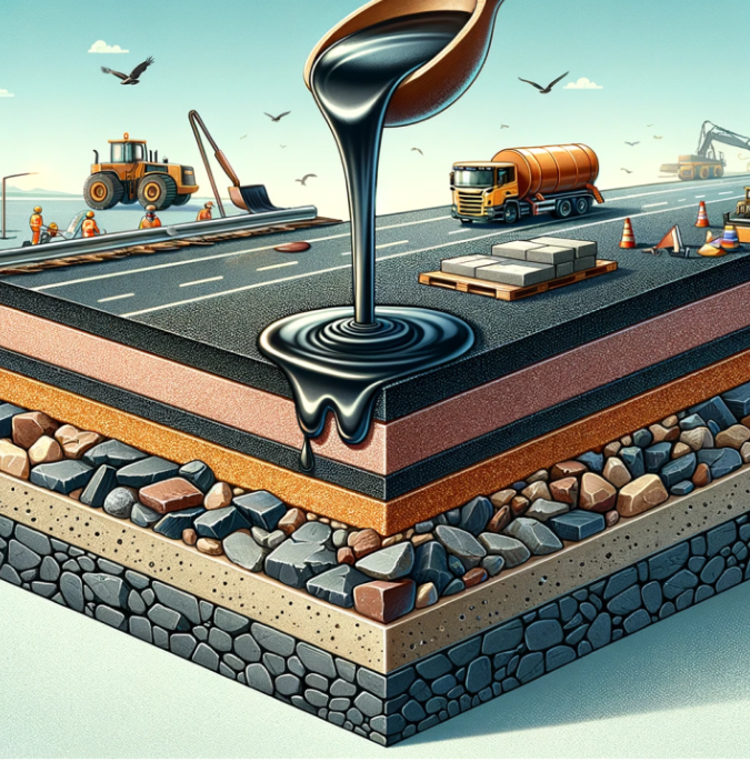 cartoon illustrations of the many layers of asphalt and ground for roads