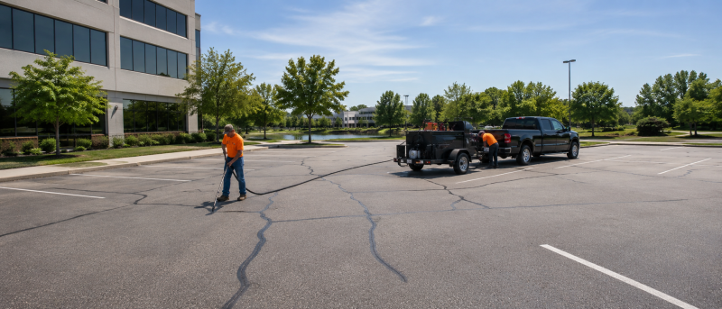 parking lot crack fill work